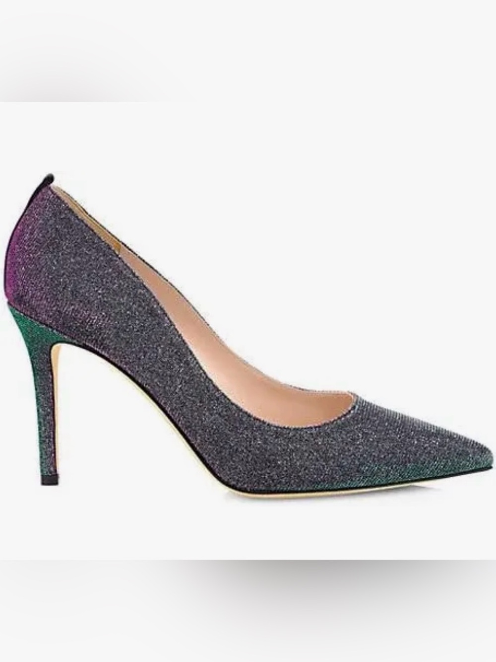 SJP Classic Women's Pointed Toe High Heel Pump in Glittery Finish.